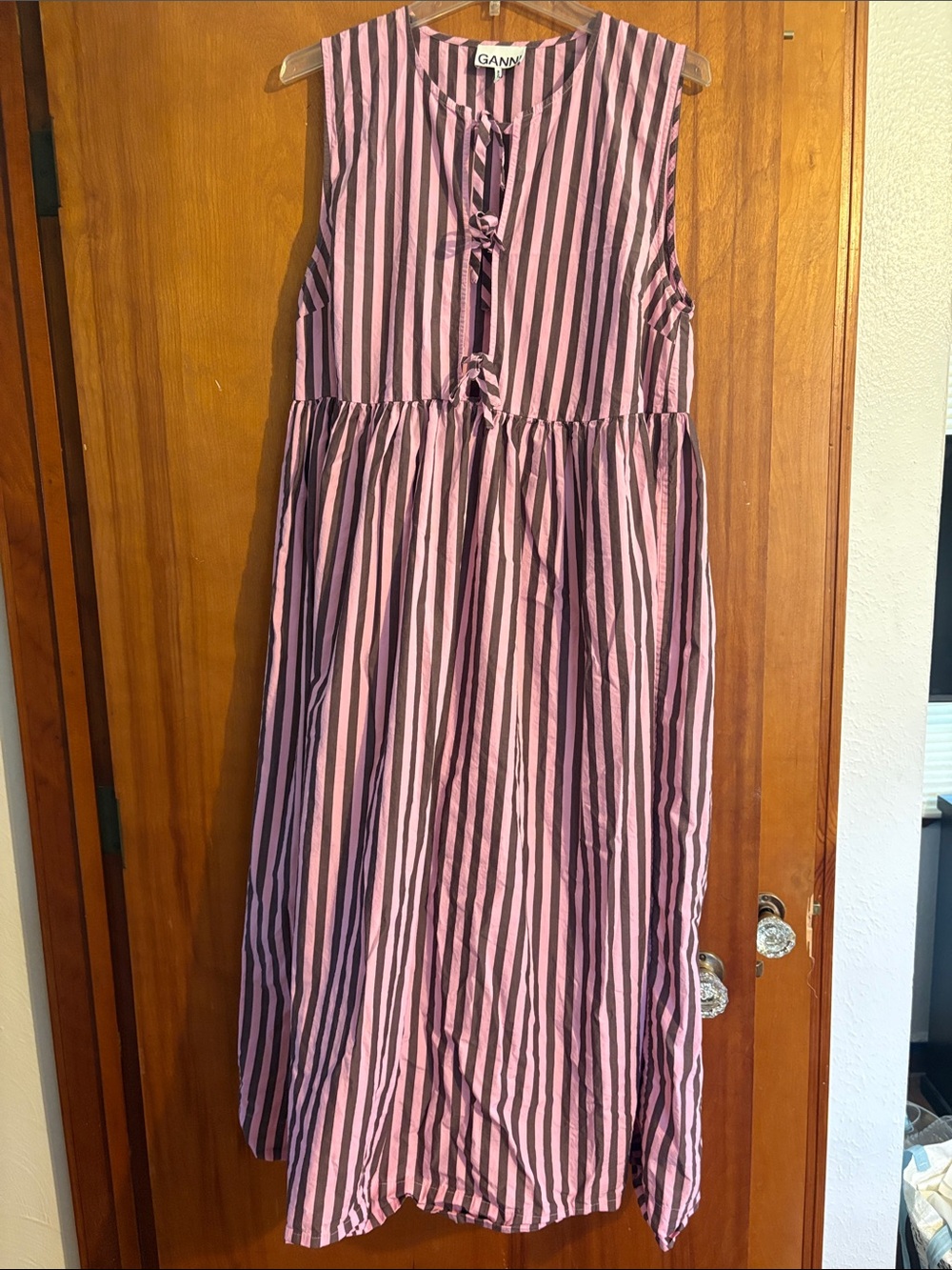 Ganni Pink and Burgundy Vertical-Stripe Sleeveless Maxi Dress